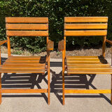 Pair of vintage wooden folding armchairs