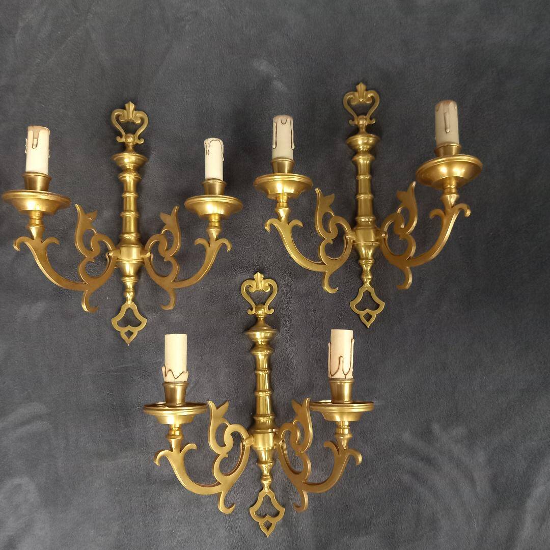 3 Louis XVI gilded bronze wall lights
