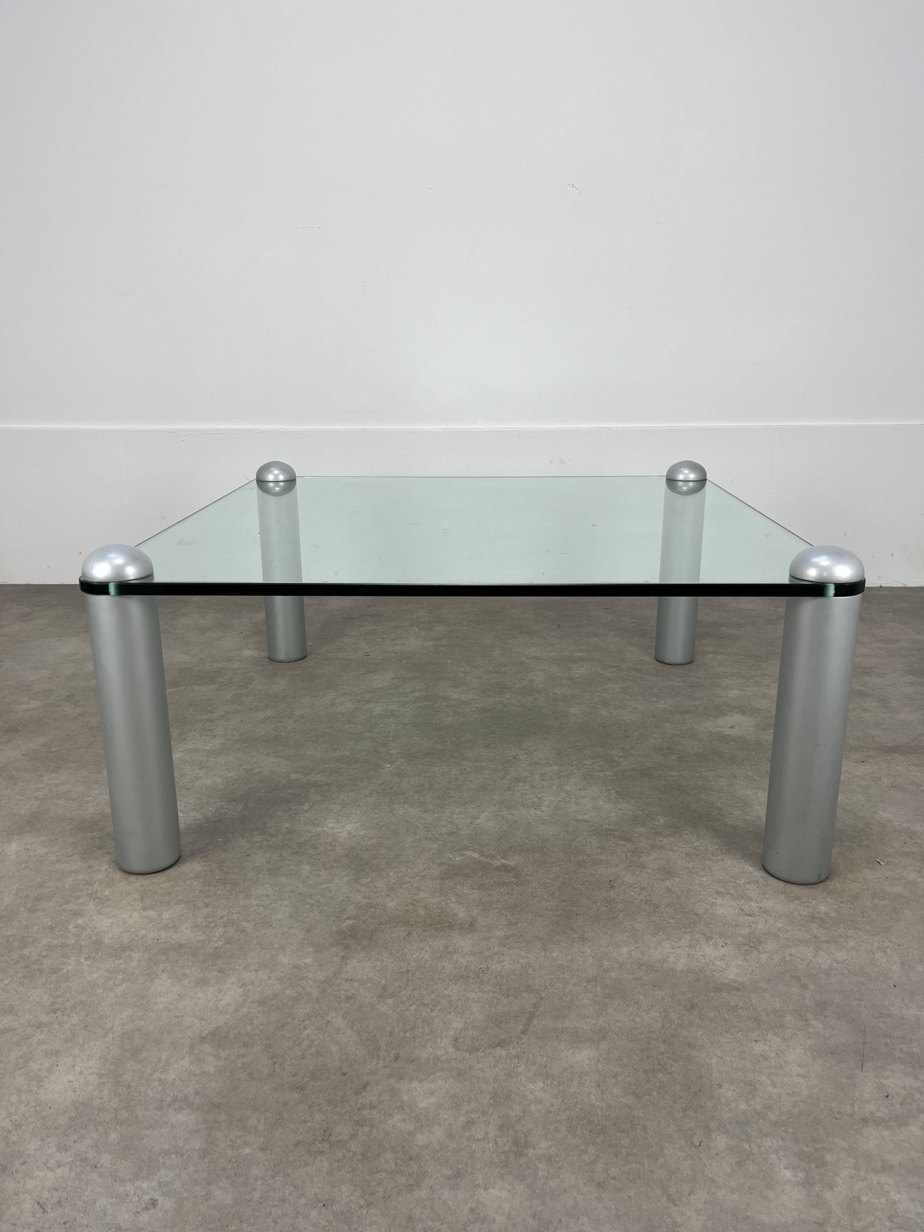 Ligne Roset coffee table, glass, postmodern design, 80s
