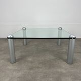 Ligne Roset coffee table, glass, postmodern design, 80s