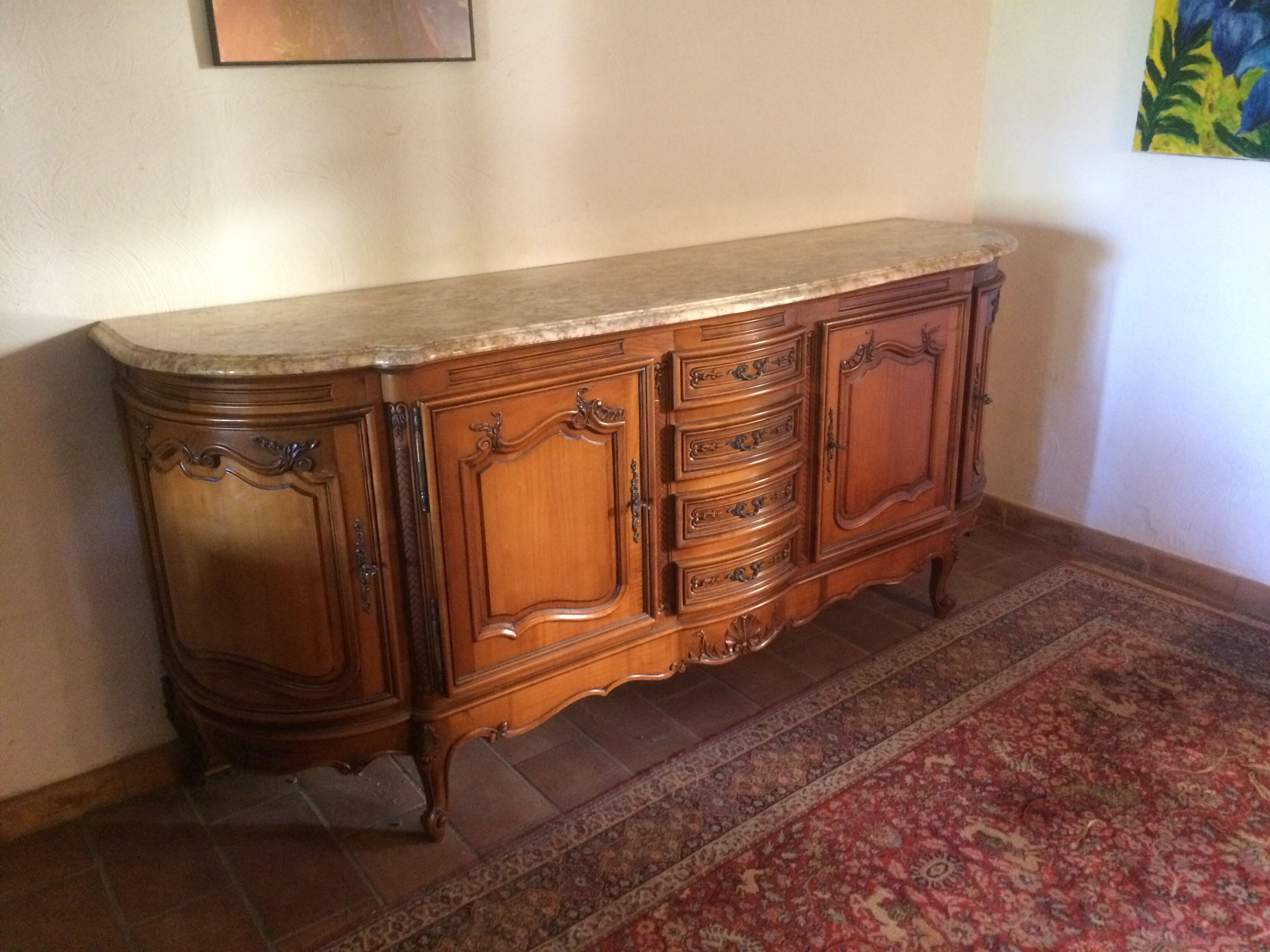 Buffet led cherry style louis XV marble tray