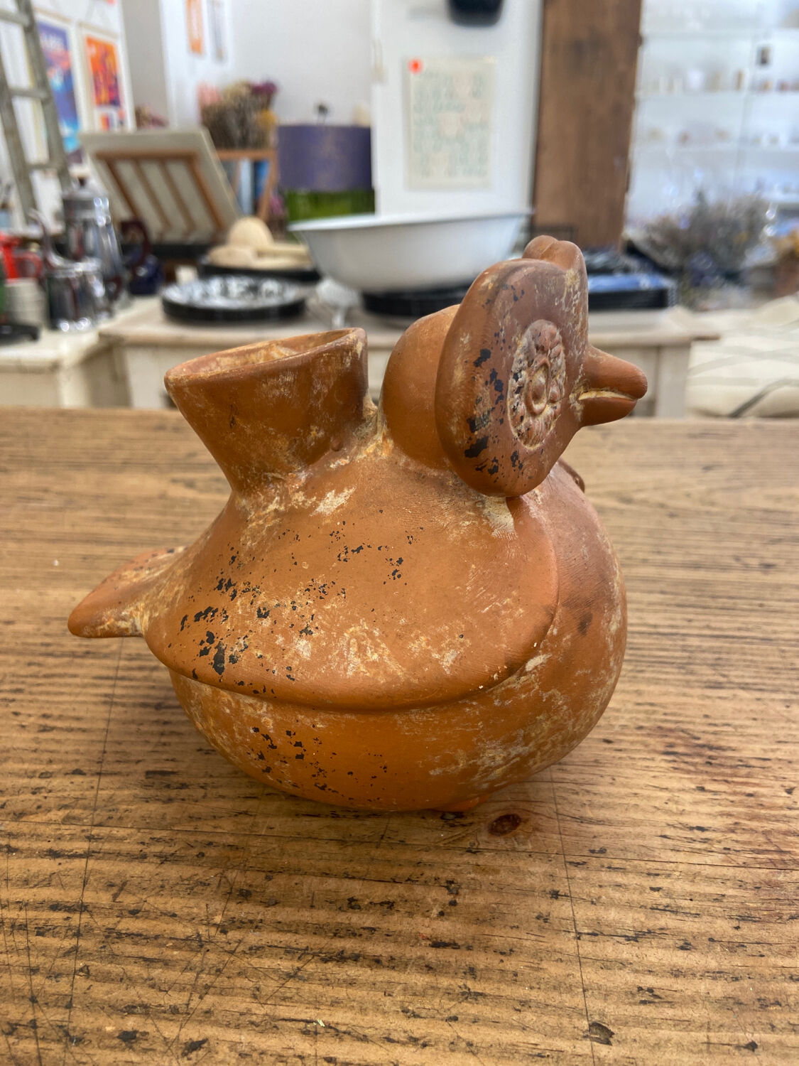 Ceramic vase in brown stoneware figure of owl