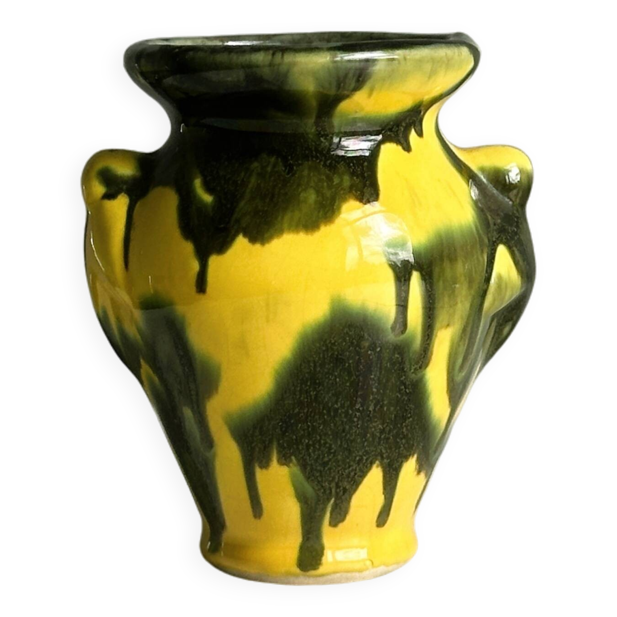 Small yellow and green ceramic vase