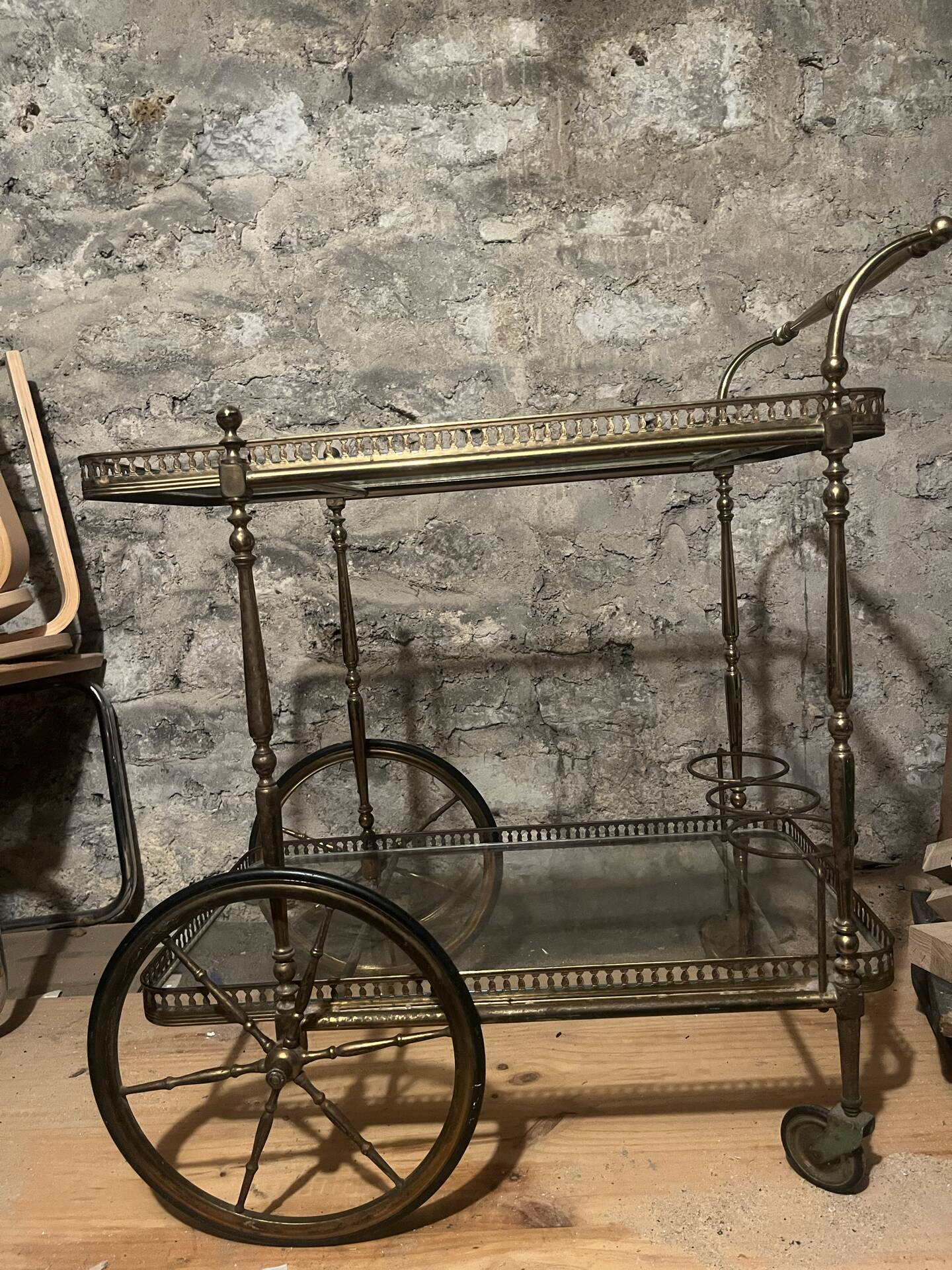 Drinks trolley, brass serving cart