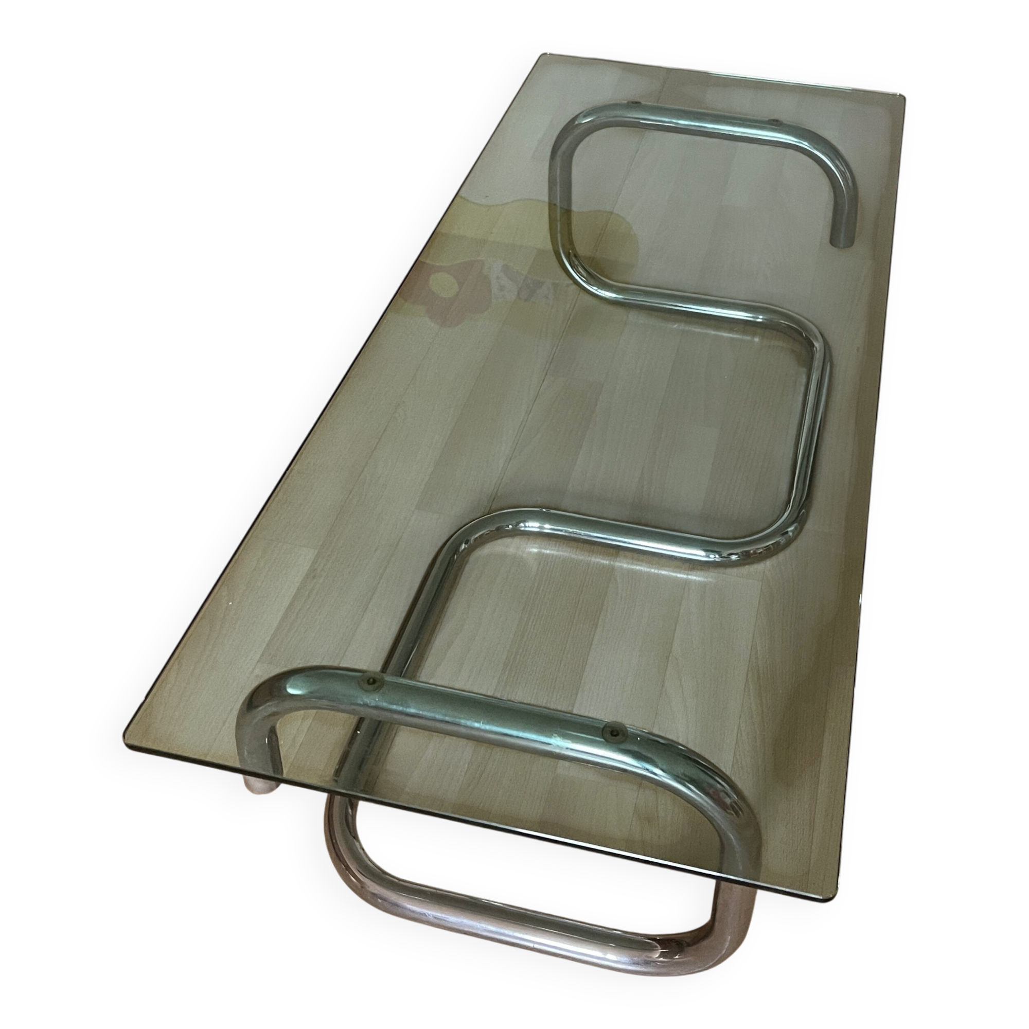 Chrome and smoked glass coffee table