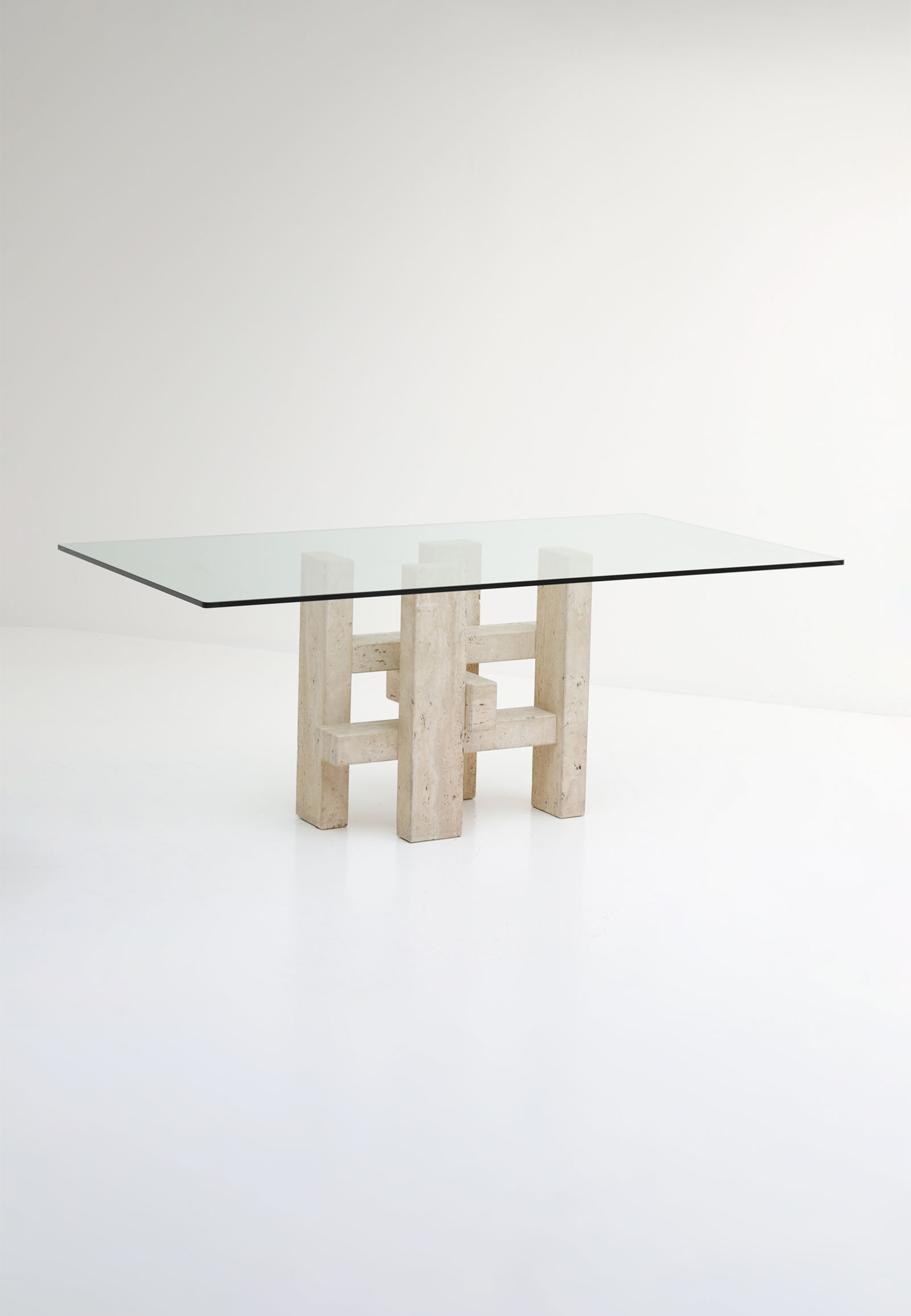 Travertine dining table by Willy Ballez