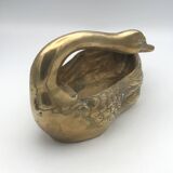 Cache-pot vide-poche vintage cygne en laiton doré