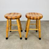 Pair of brutalist solid wood stools
