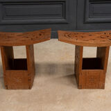 Pair of oriental stools in openwork carved wood