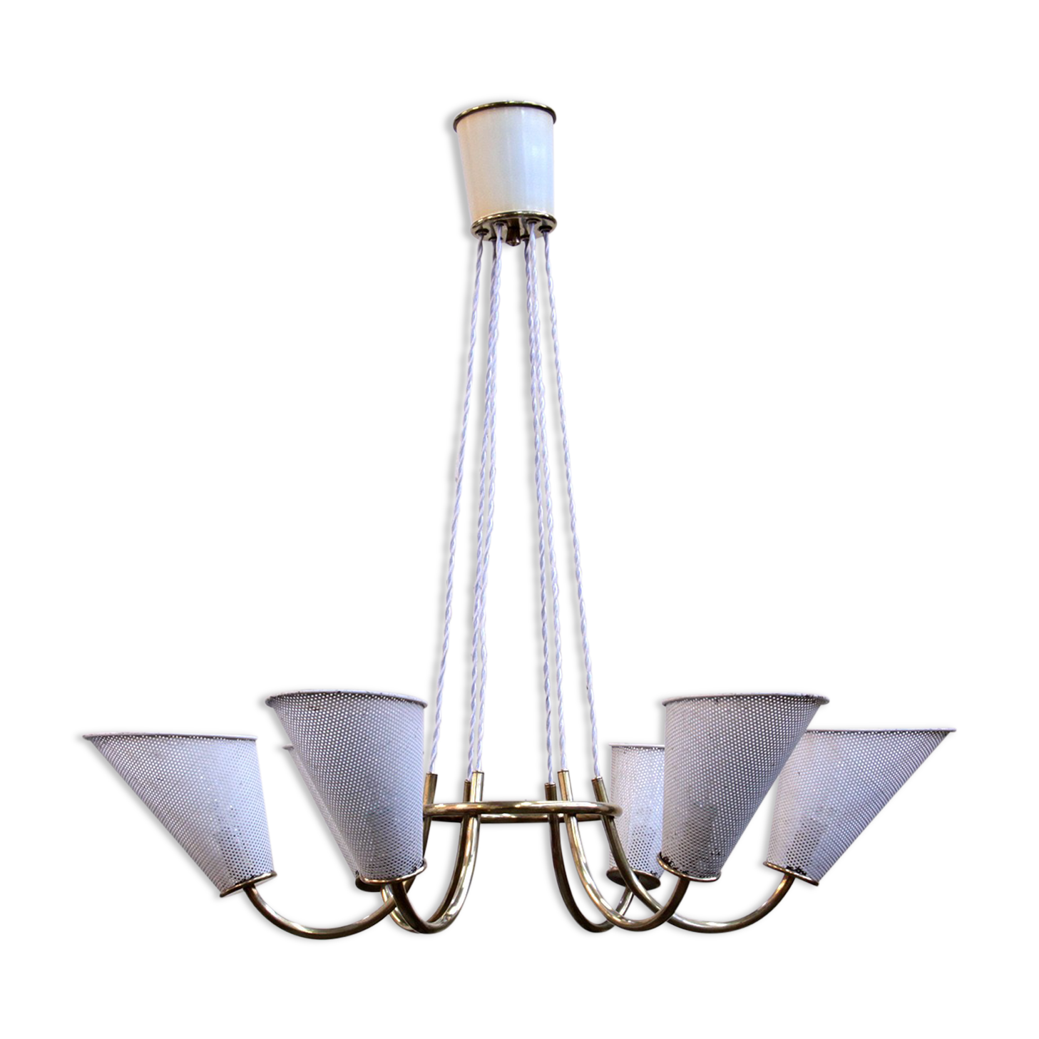 Perforated metal chandelier with 6 lights from the 1950s.