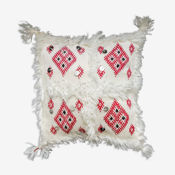 Coussin berbère blanc et rouge