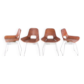 Set of 4 rattan and chrome chairs