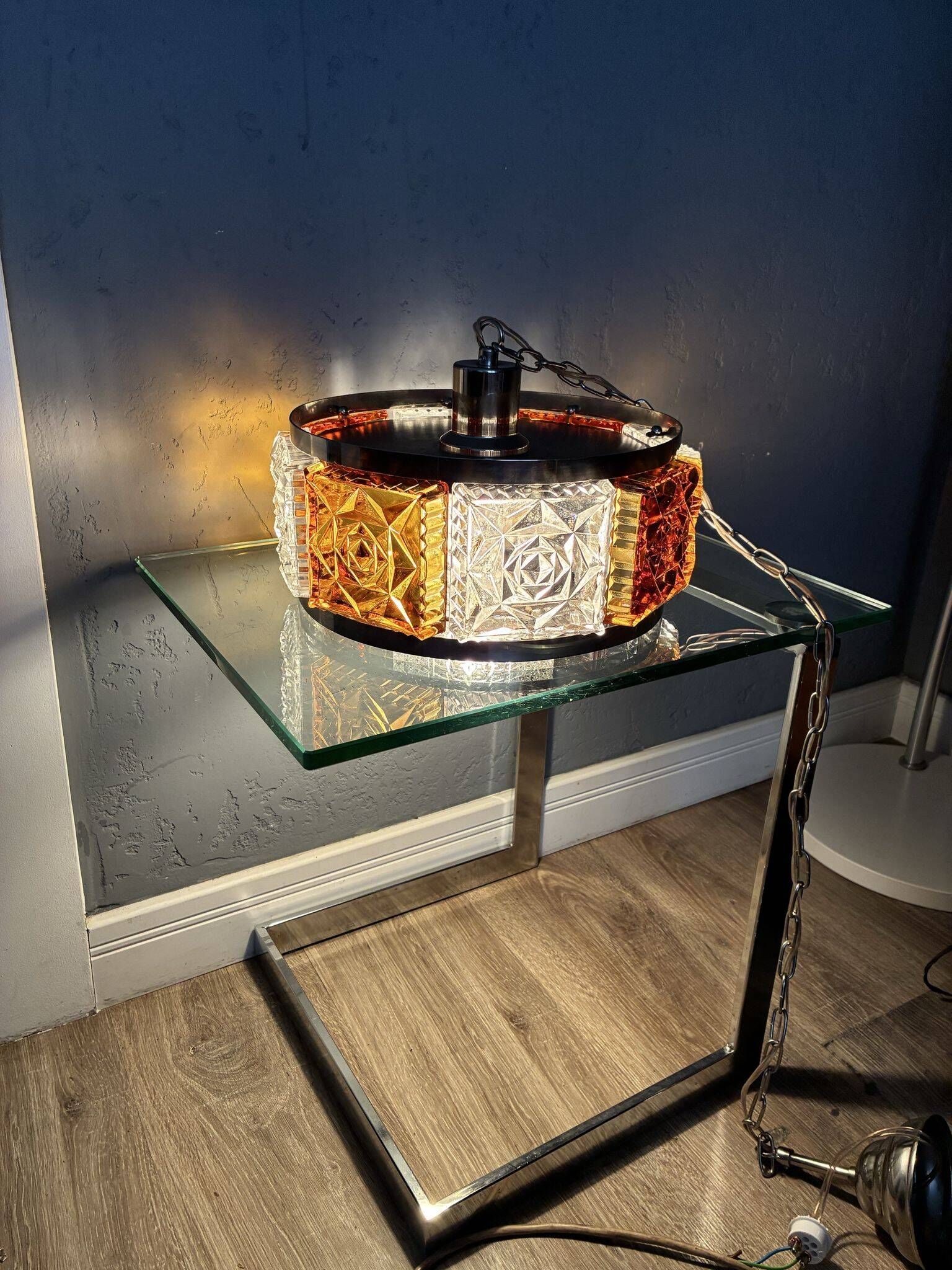 Carl Fagerlund for Orrefors pendant lamp, glass blocks, 1970s