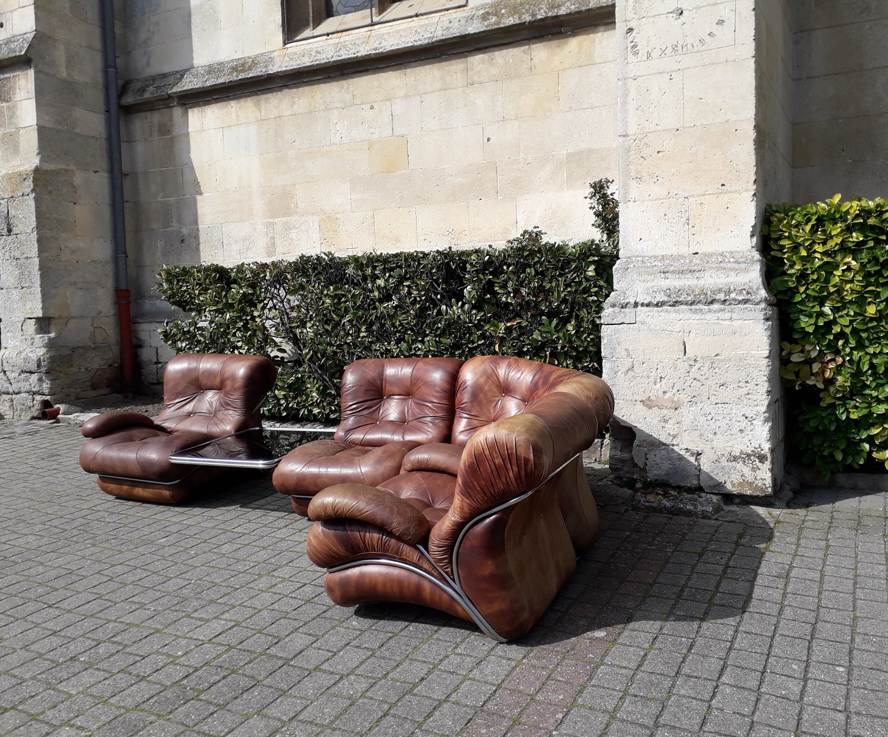 full leather sofa IPE spa Italian design 70s
