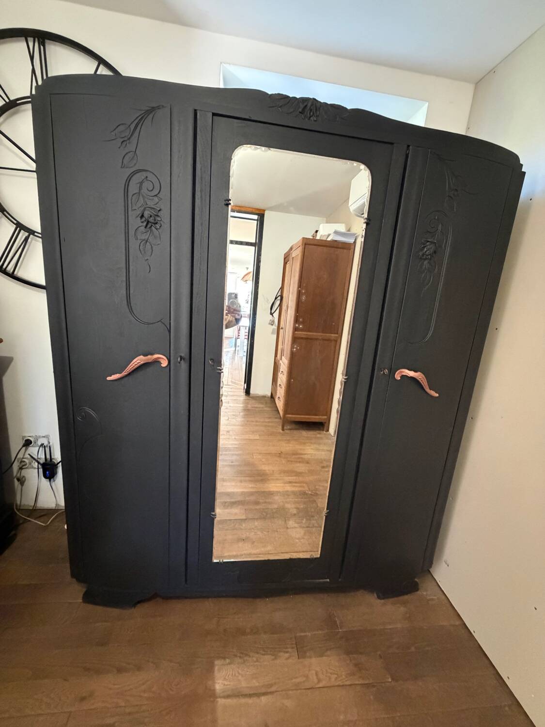 Matte black Art Deco wardrobe