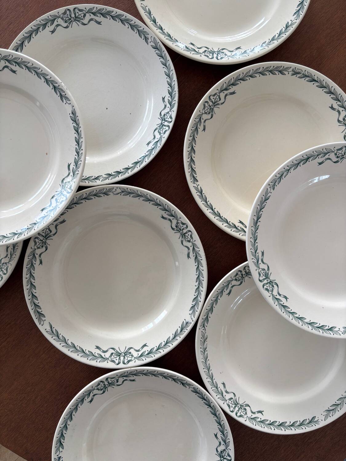 set of 10 old Longchamp flat plates, ironstone, Belleville