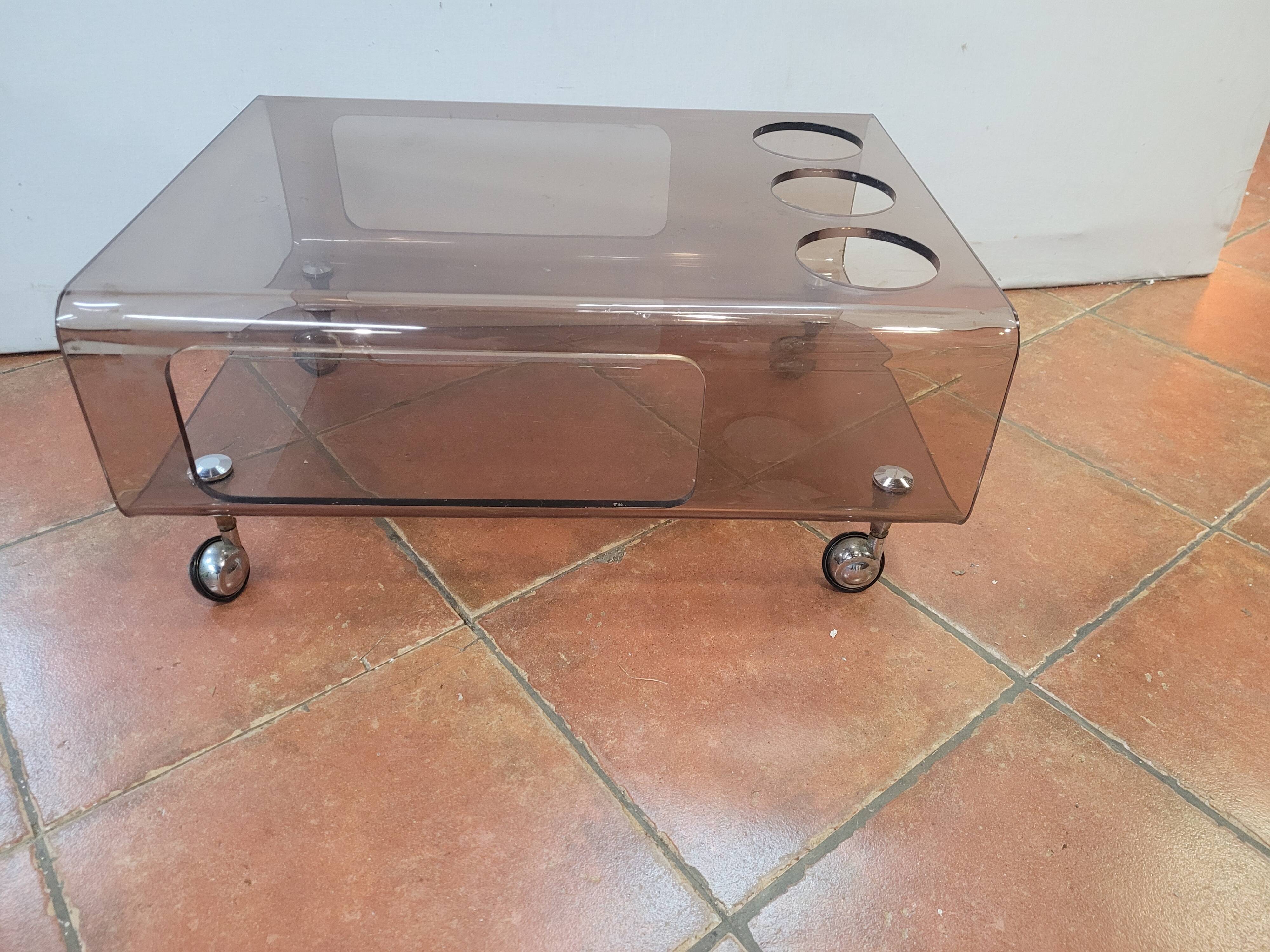 Smoked plexiglass coffee table from the 70s