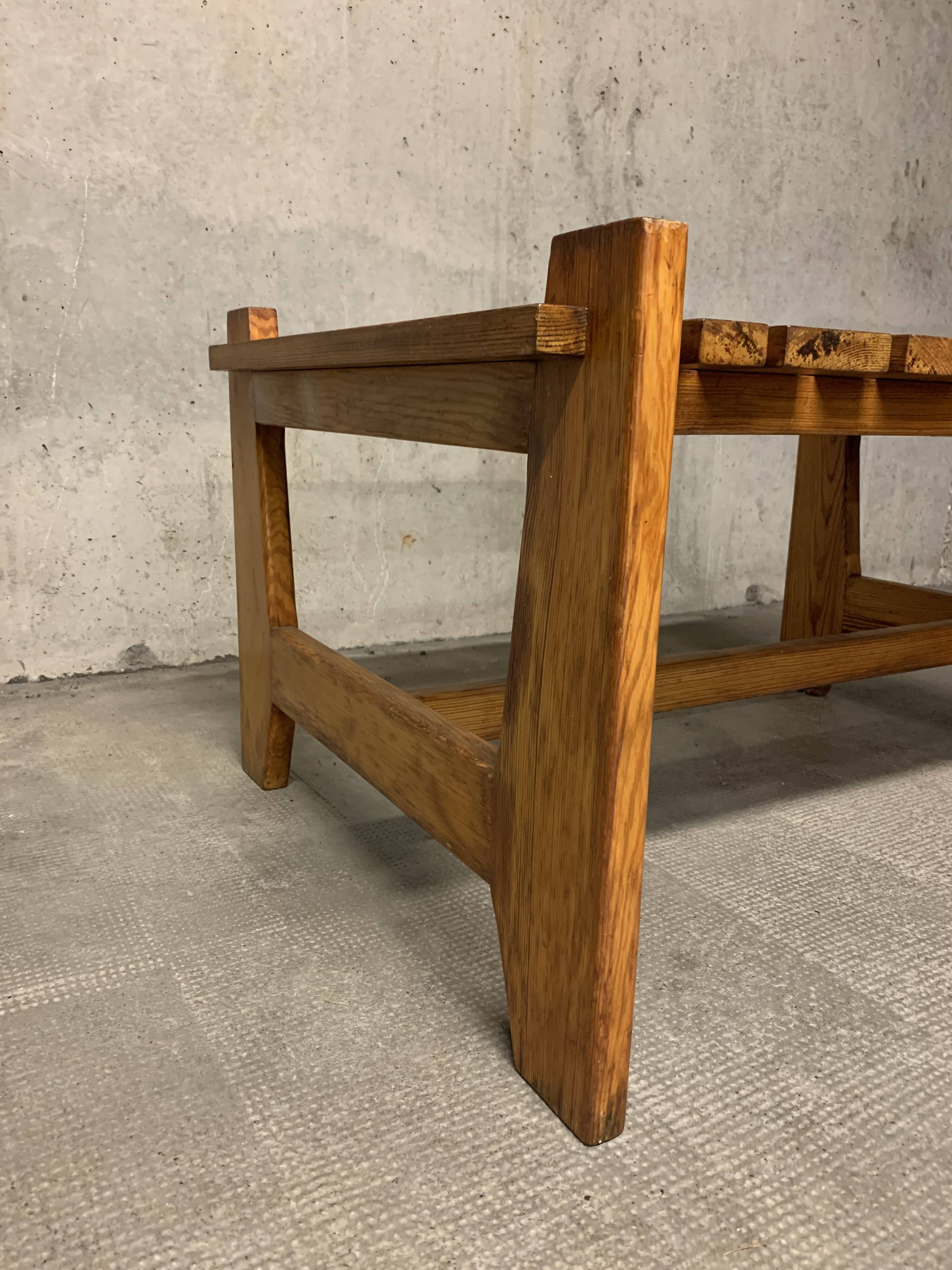 Vintage Pine Coffee Table, Reconstruction Period, Brutalist Design