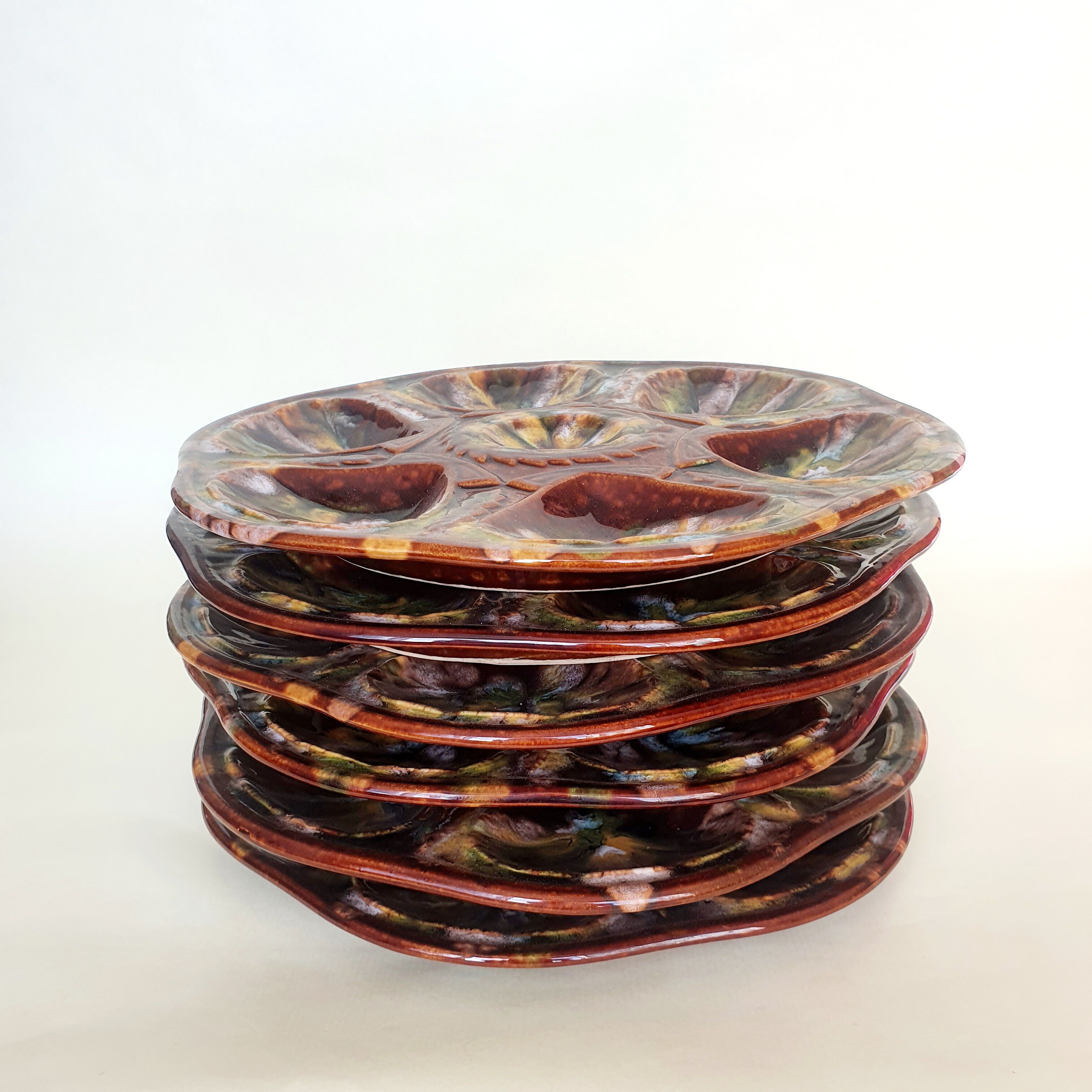 Ensemble de 6 assiettes barbotine coquilles saint jacques
