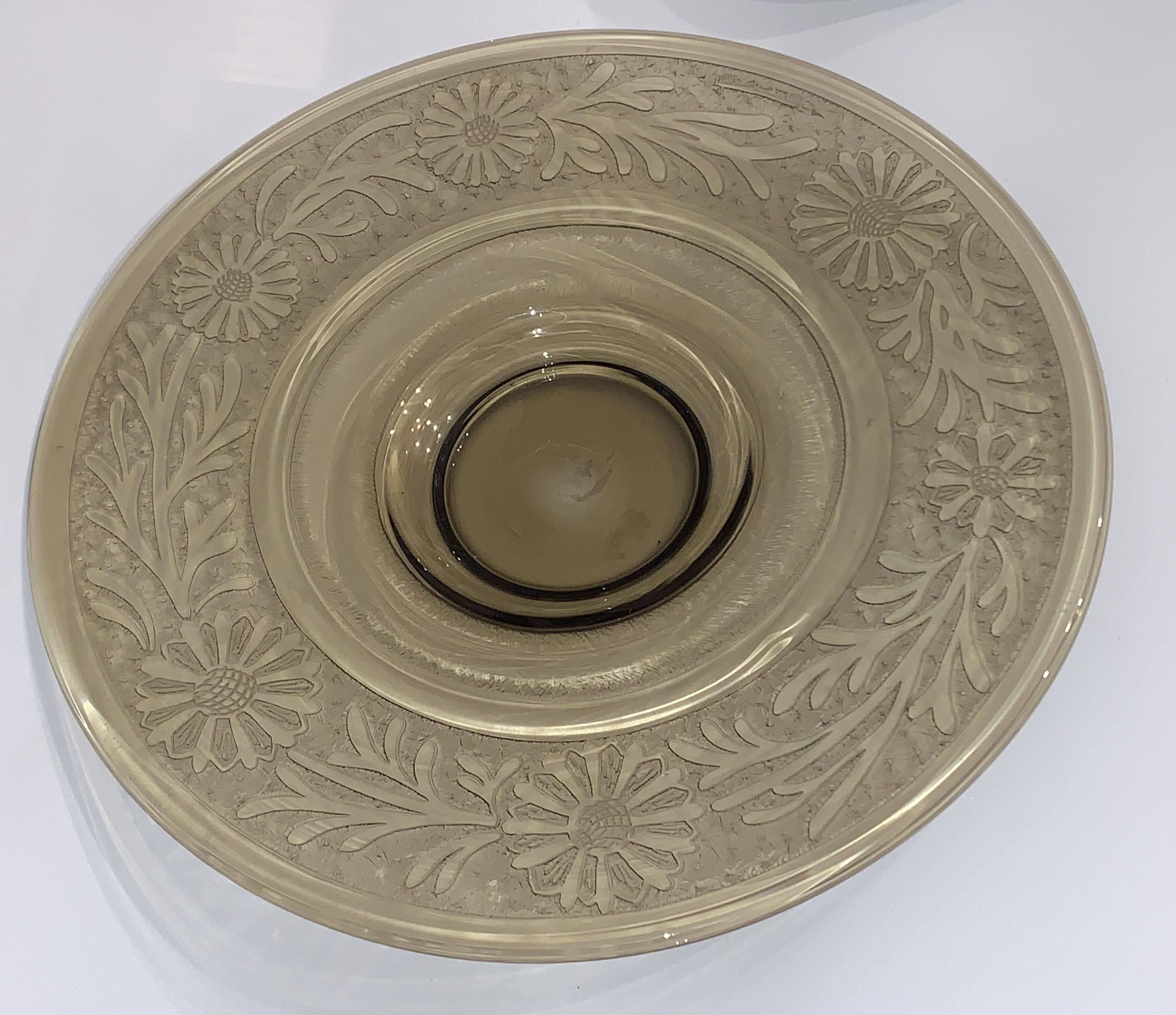 Large Art Deco acid-etched glass bowl signed VERAME