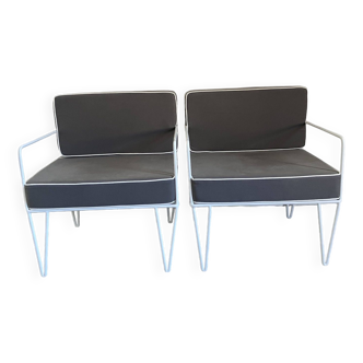 Fauteuils style croisette vintage en metal blanc  pied hairpin superbe état