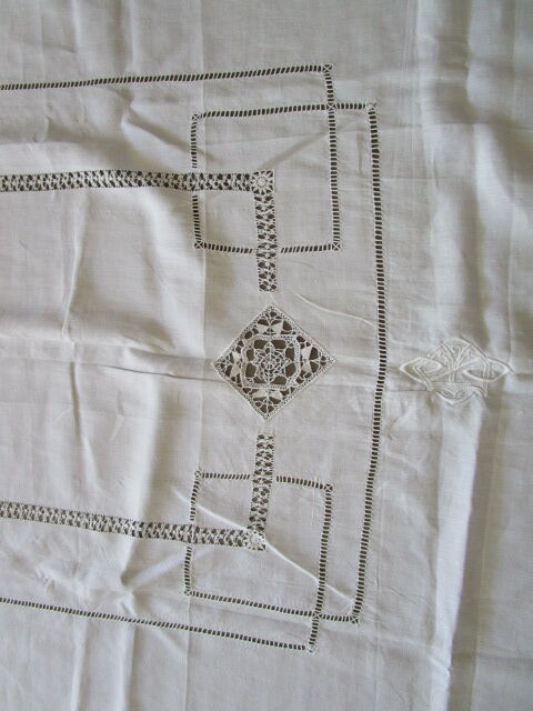 Old embroidered tablecloth - monogrammed: 245x190cm