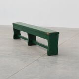 Rustic primitive green farmhouse bench in solid oak, France ca. 1900