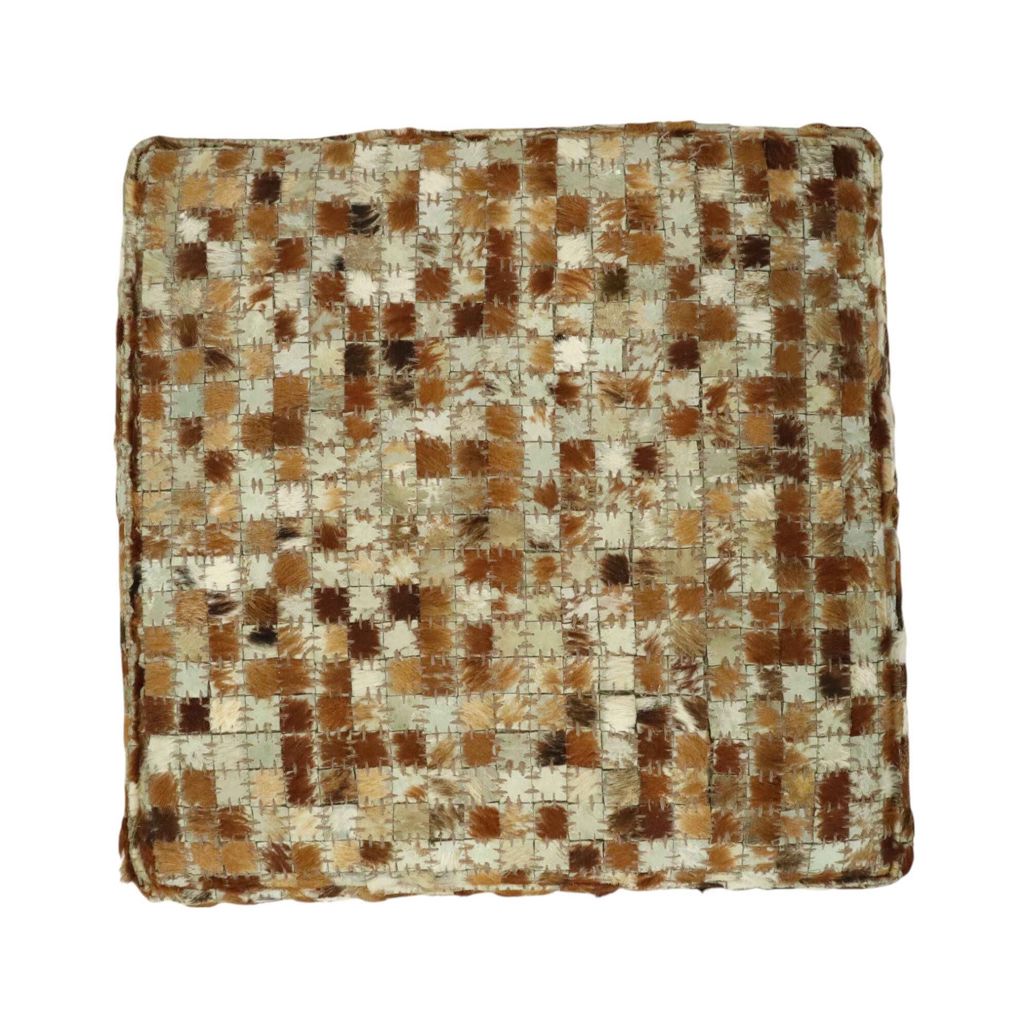 Vintage Square Pouf Goat Leather Patchwork Mosaic Pattern