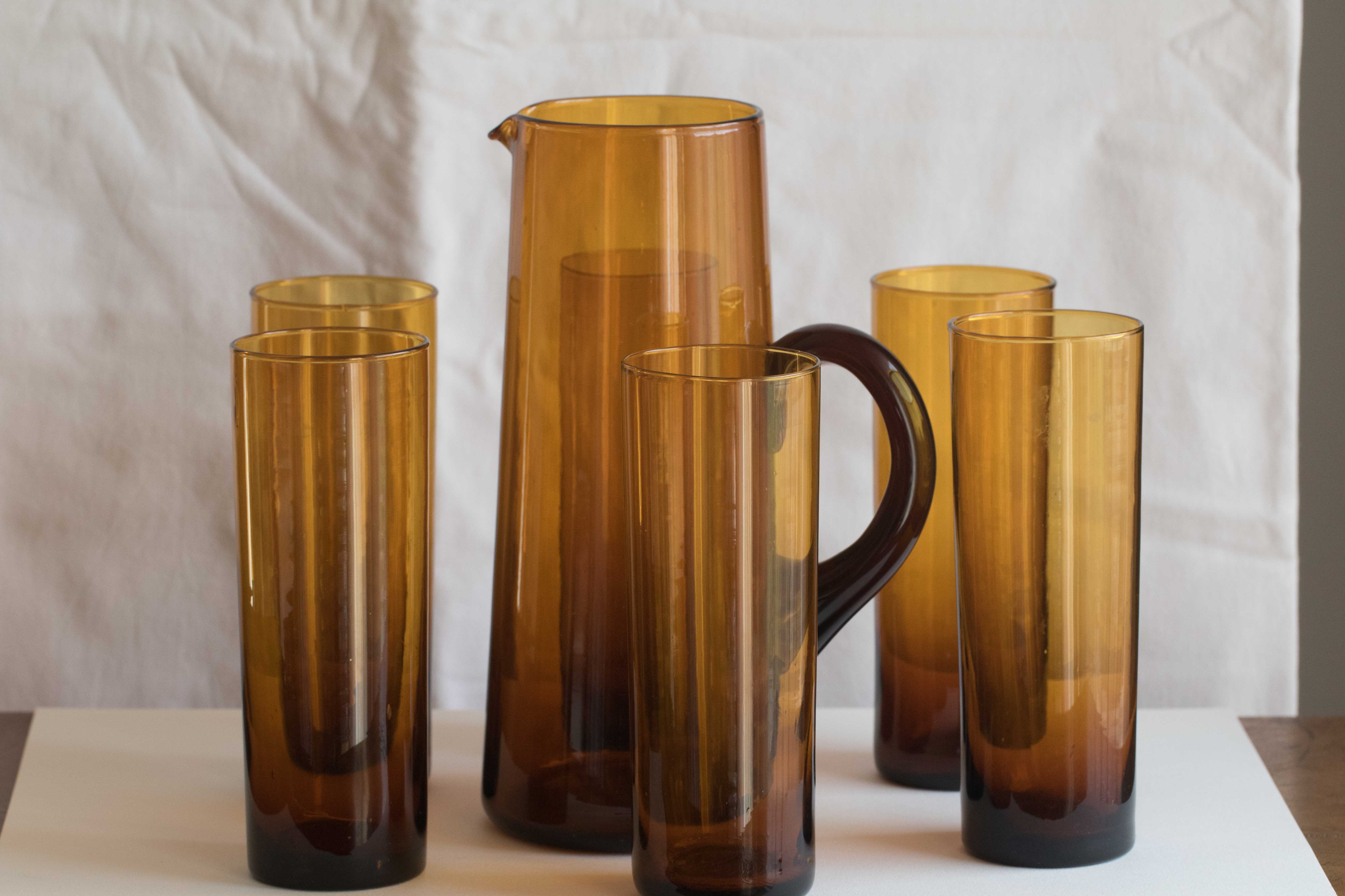 Orangeade in blown yellow glass service