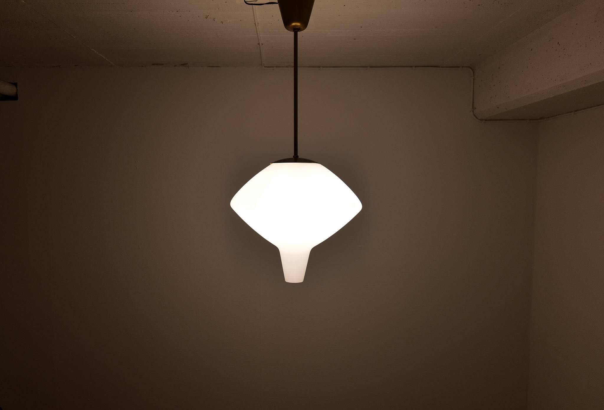 Large opaline pendant / modern brass mid-century ASEA Sweden, 1940s