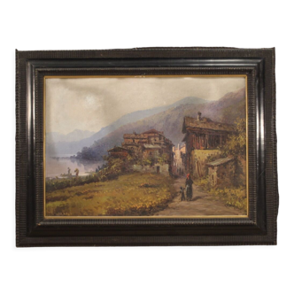 Landscape signed Italian painting from the 19th century