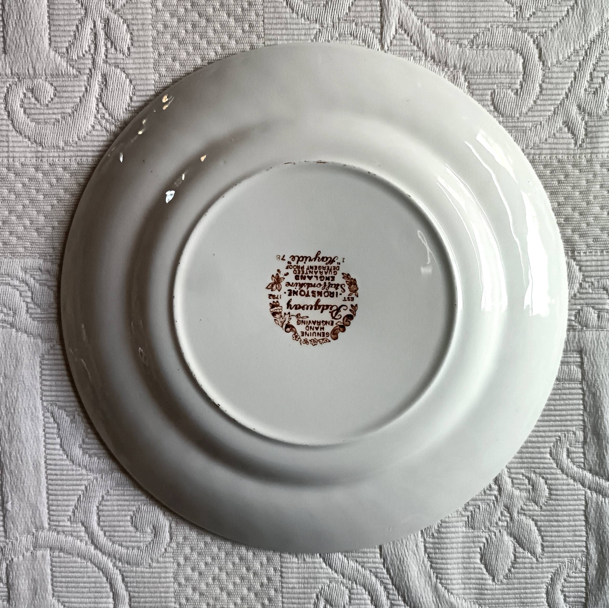 6 Ridgway "Hayride" brown and white dessert plates, Staffordshire Iron