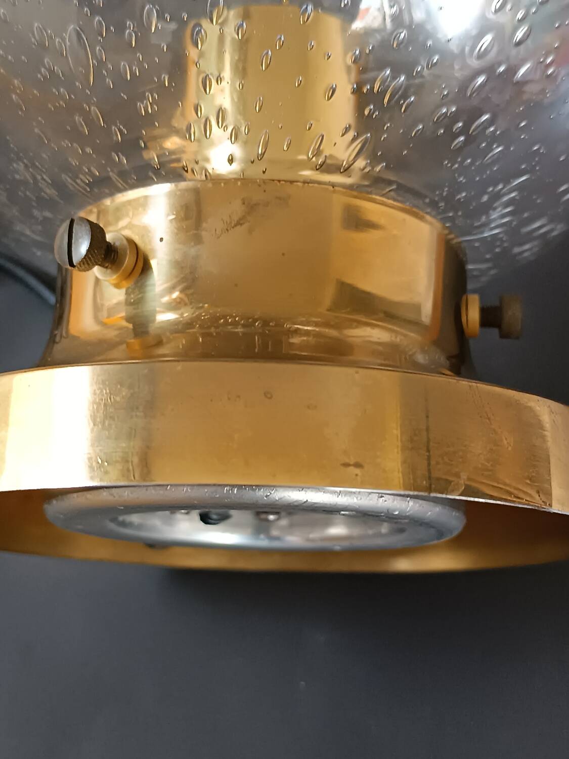 Vintage Limburg table lamp in bubbled glass and brass base