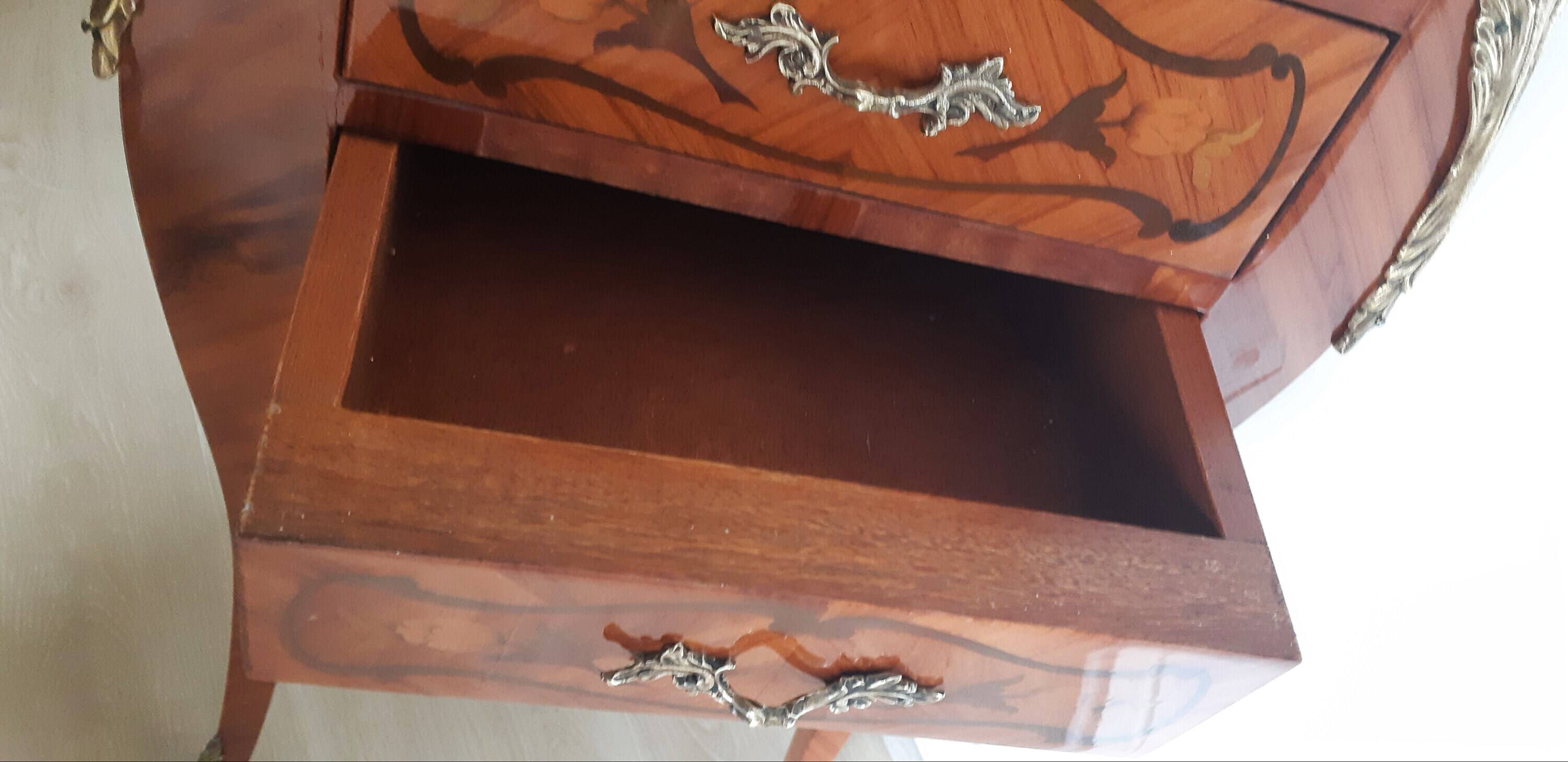 Antique bedside table in rosewood marquetry, Louis XV style