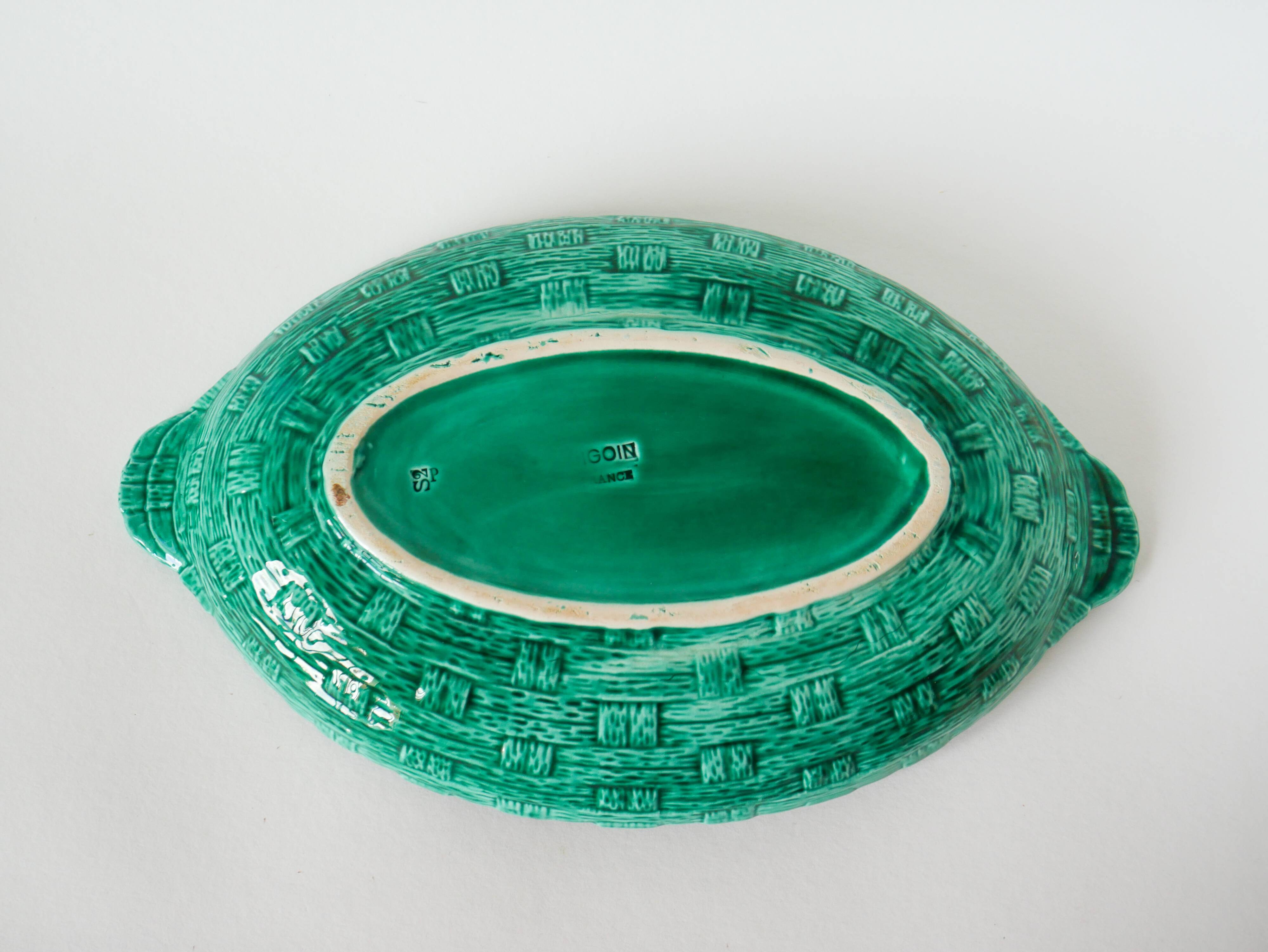 Large slip dish, green woven bamboo model, 1970