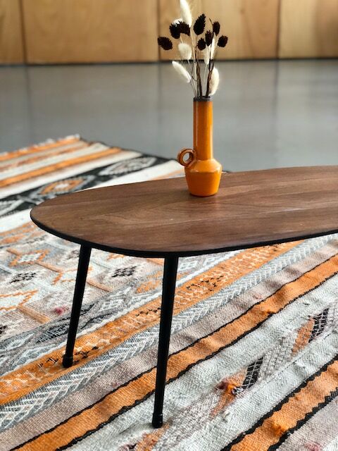 Teak and metal coffee table