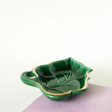 Leaf-shaped earthenware catchall, green and gold, 1970.