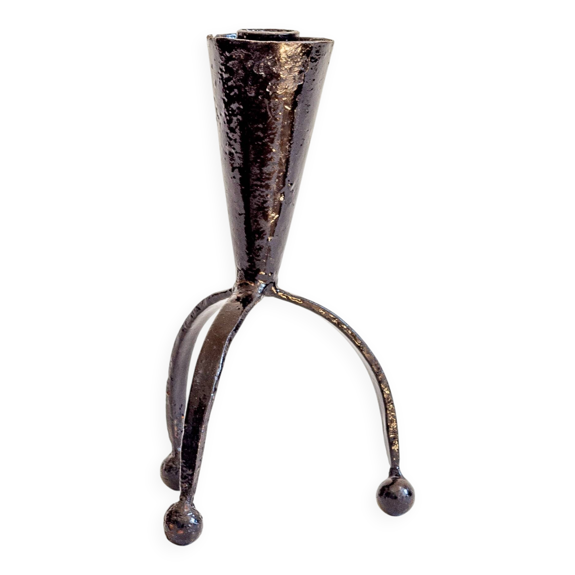 Tripod candle holder in black enamelled wrought iron, 1960s