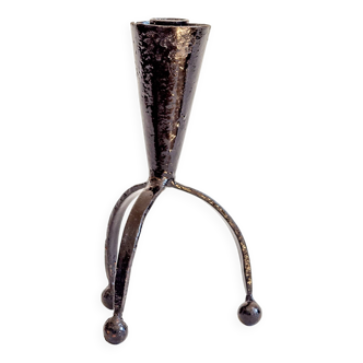 Tripod candle holder in black enamelled wrought iron, 1960s