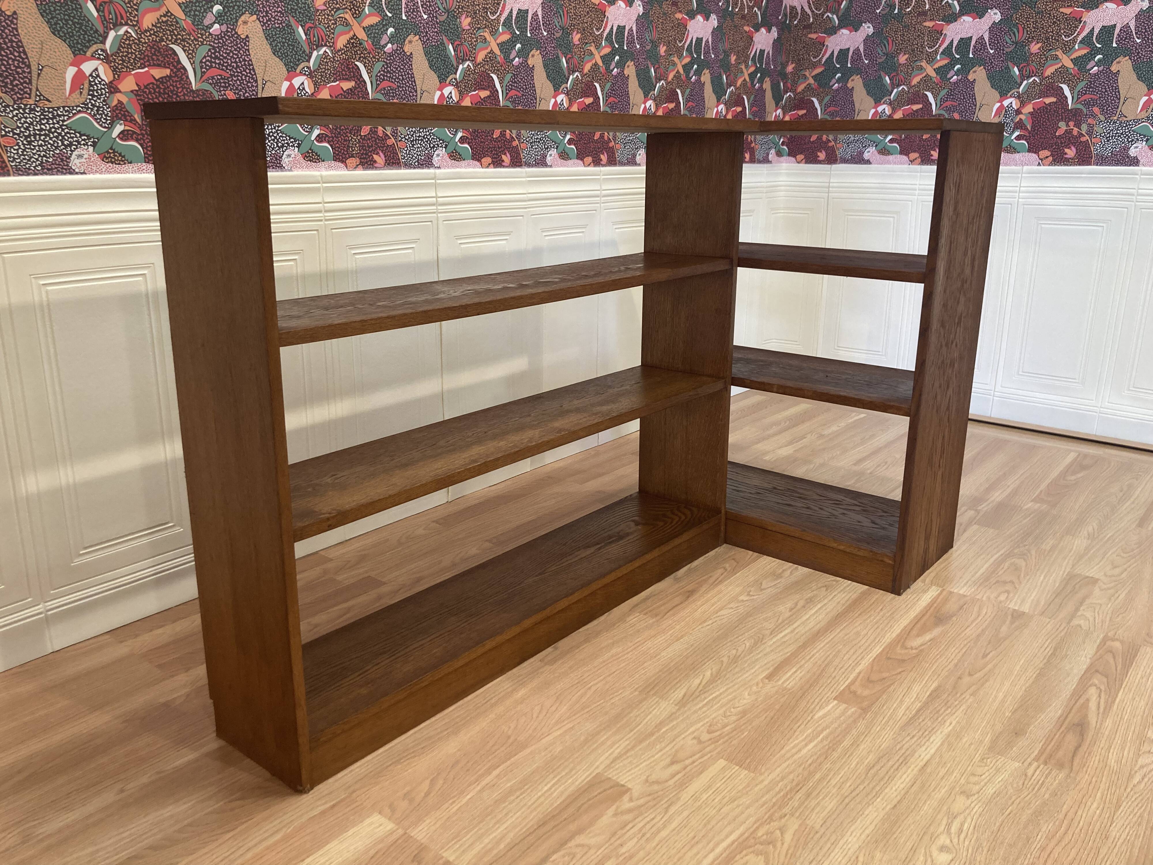 Large oak corner bookcase, 1950s design.