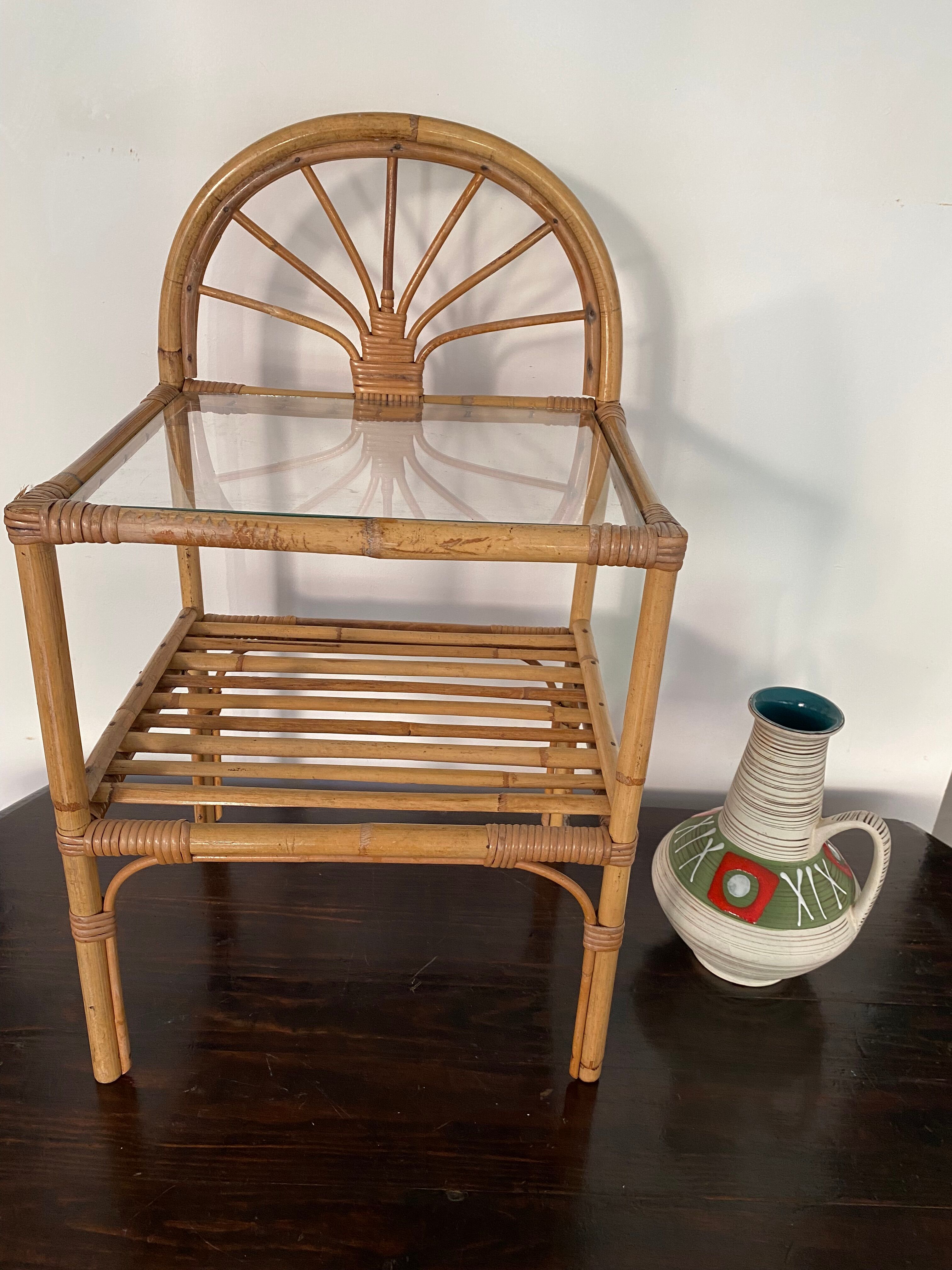 Boho vintage rattan side or bedside table