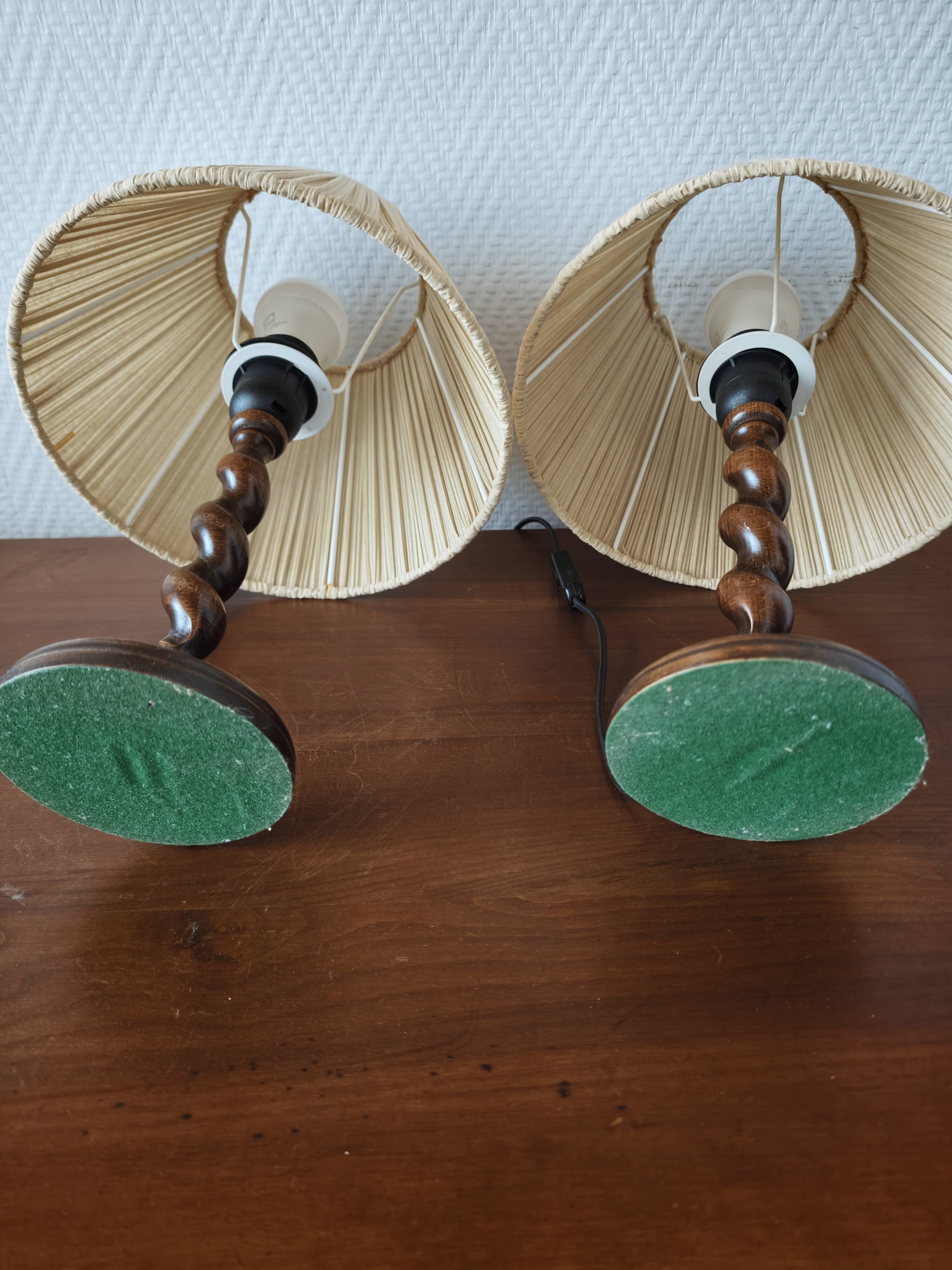 Paire de lampes vintage en bois tourné
