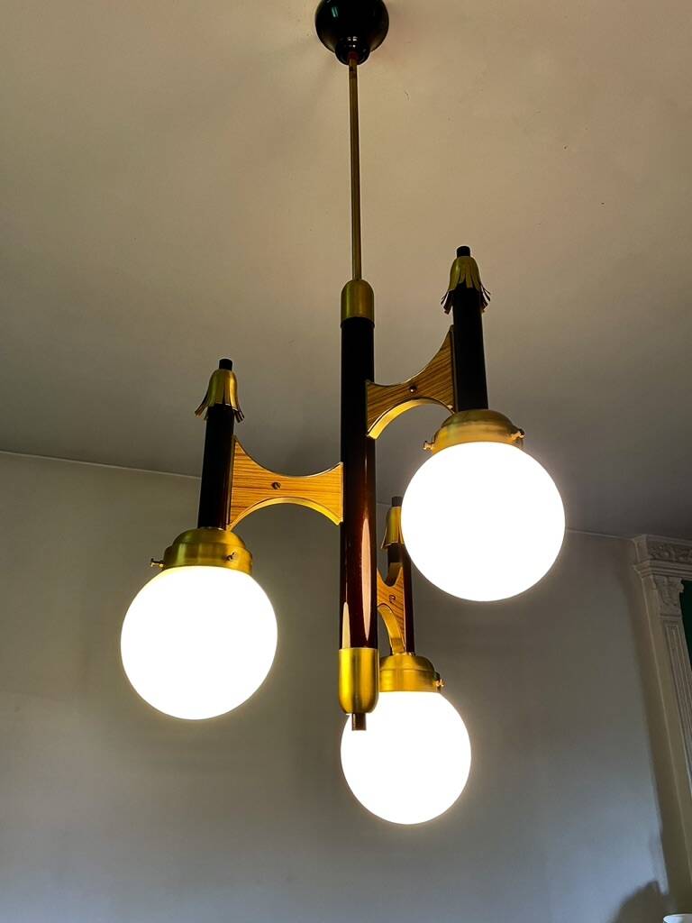 Lustre cascade de 3 globes Targetti 1950