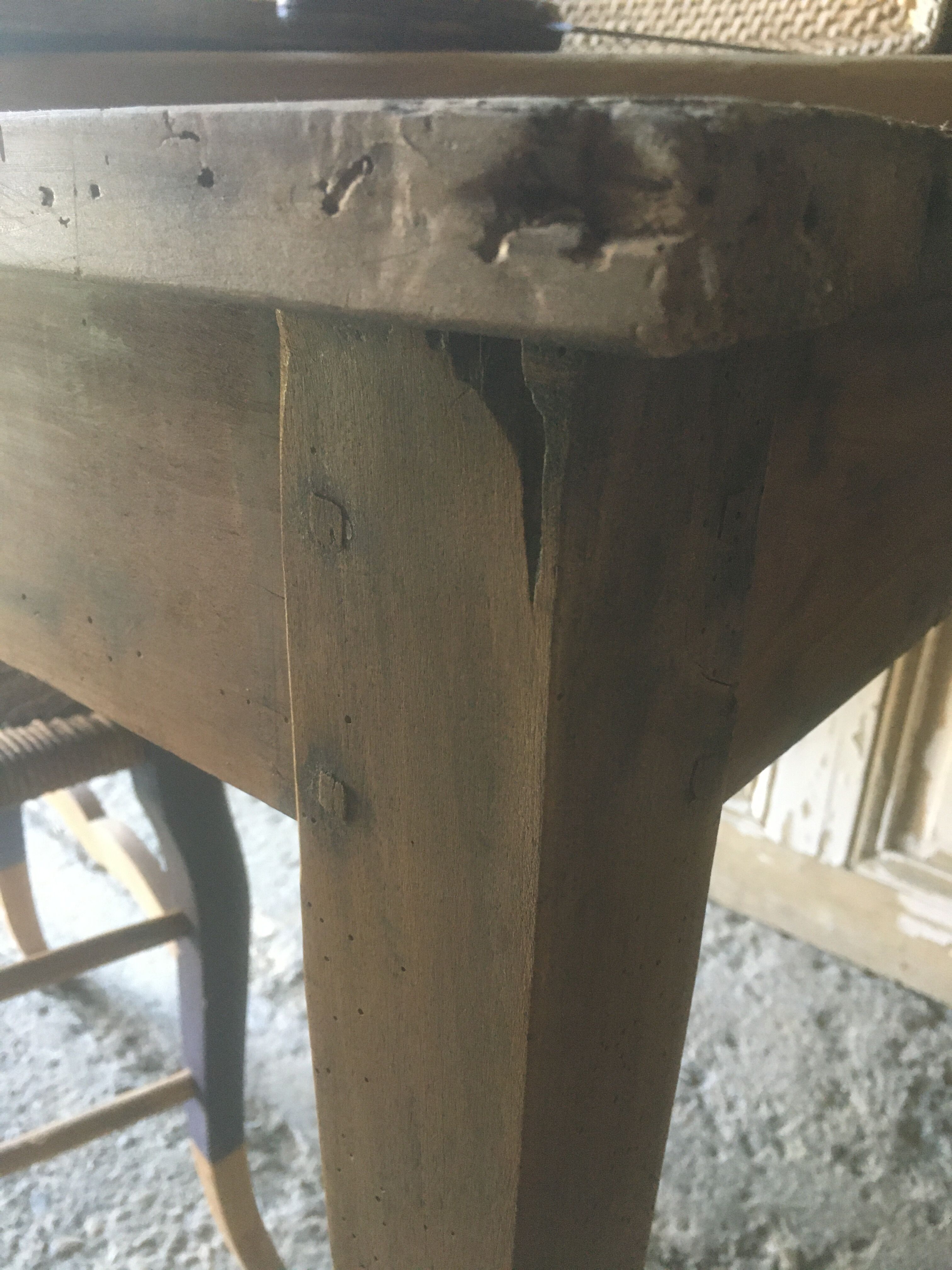 Farmhouse table with raw wood drawer