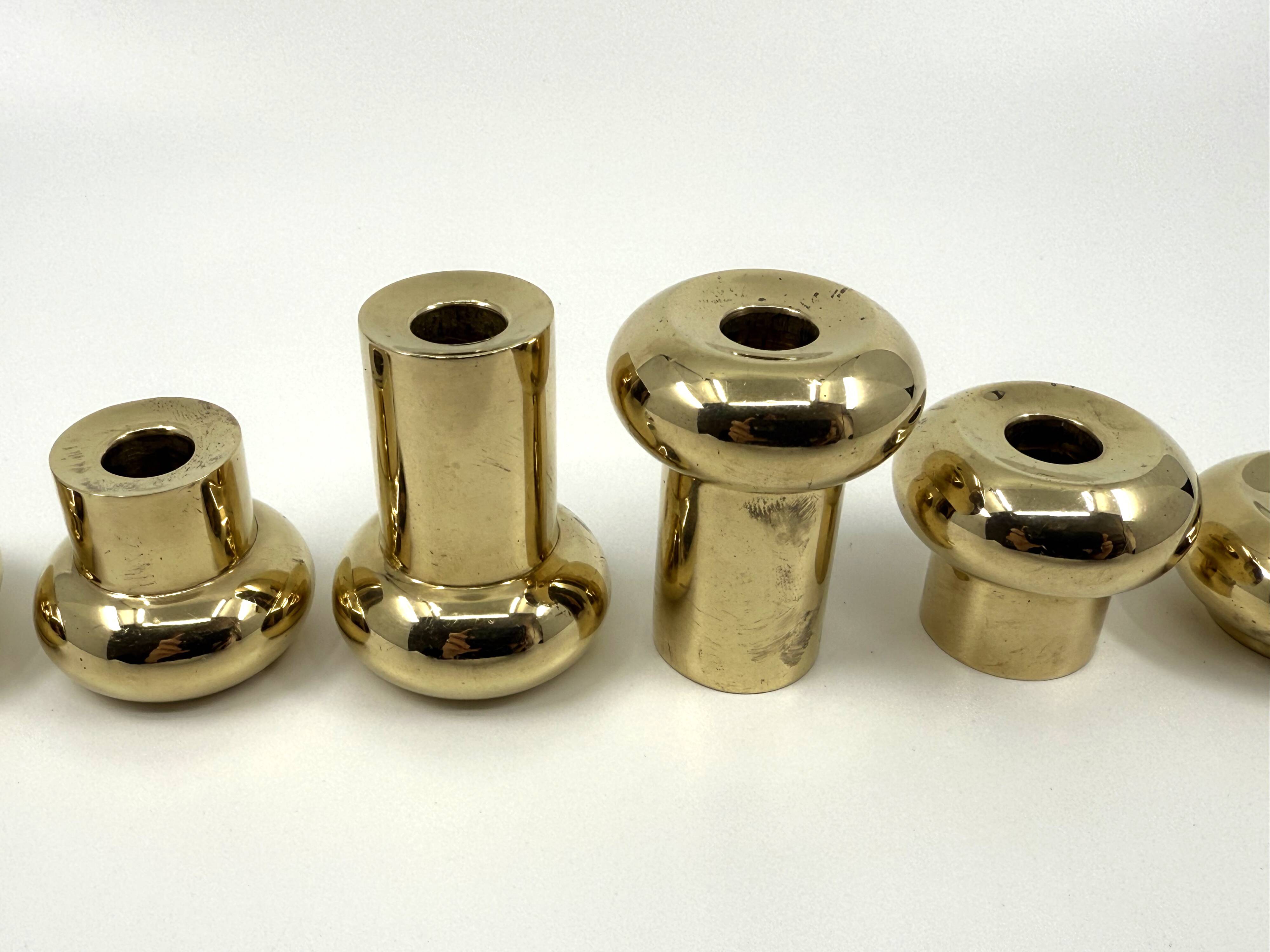 6 small brass candlesticks • Landskrona Mässing • Sweden • Circa 1978
