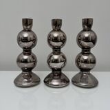Set of 3 candlesticks in 20th century eglomise glass, vintage space age retro