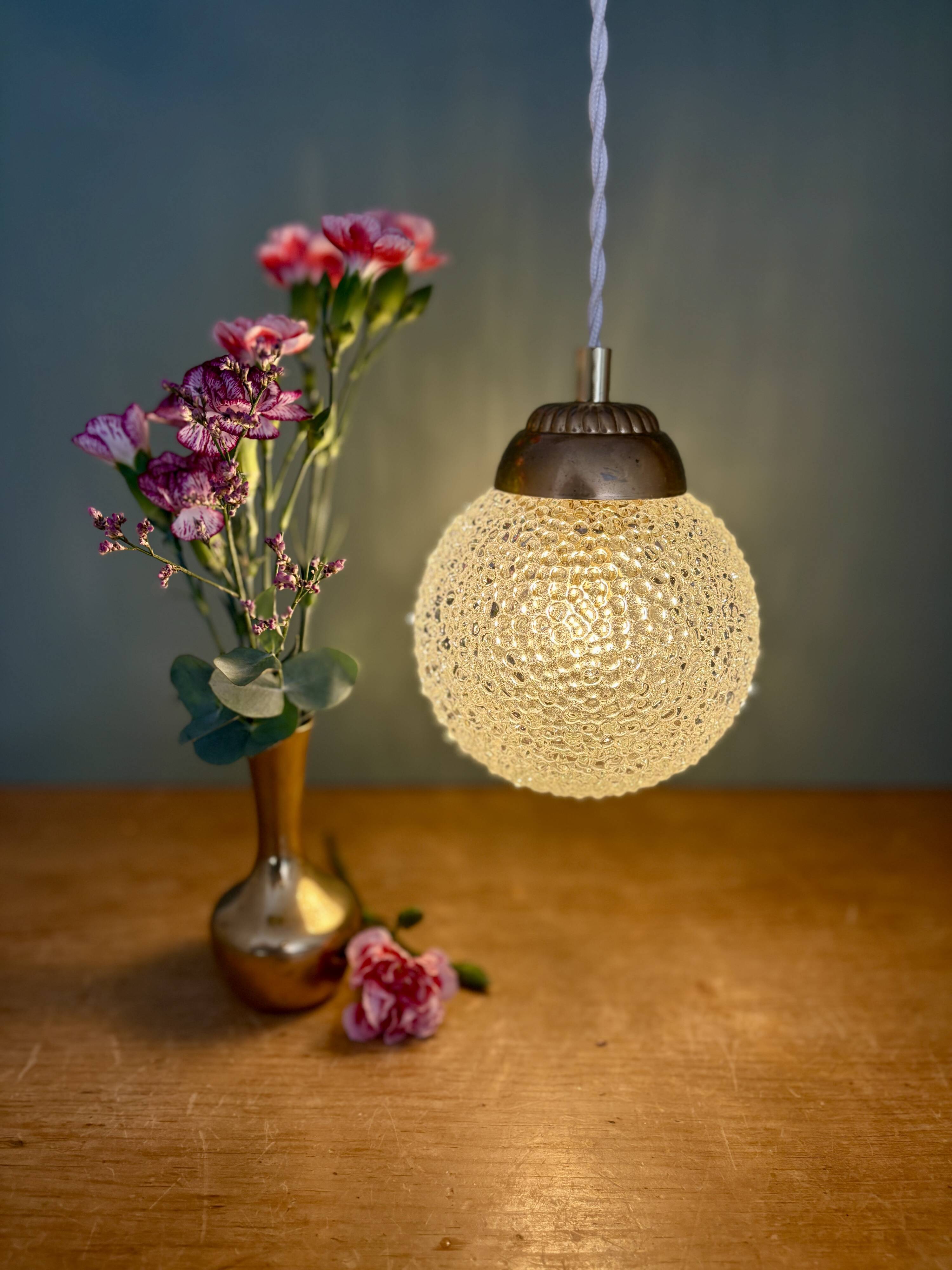 Vintage globe pendant light in molded glass