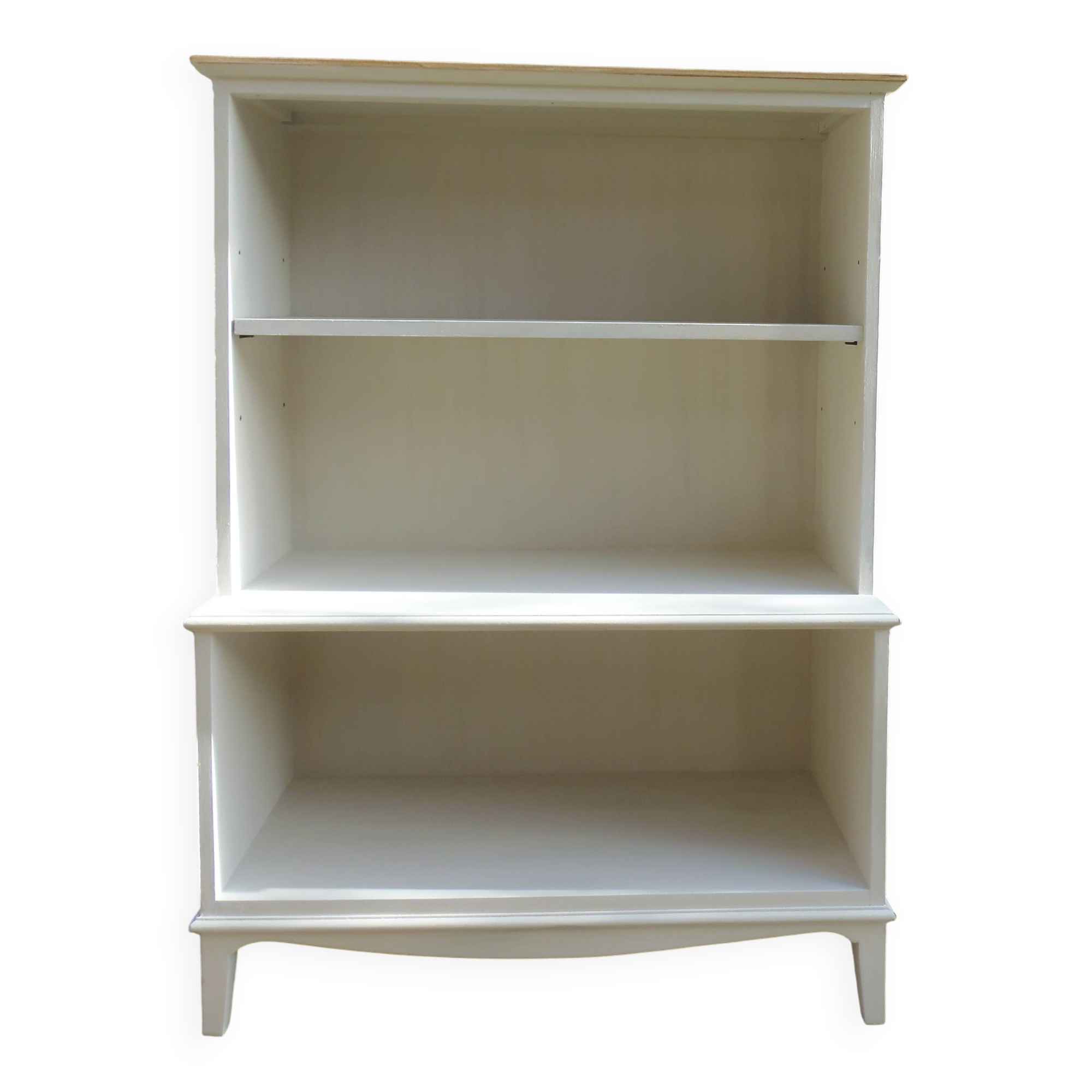 Vintage library enhanced in beige, wooden top.