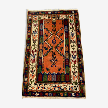 Vintage turkish anatolian rug 190x120 cm, tribal boho red, blue, black, green