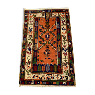 Tapis anatolien turc vintage 190x120 cm tribal boho rouge, bleu, noir, vert